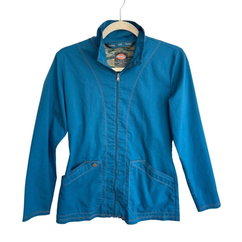 Dickies Jacket Women's Size XS Turquoise Lightweight Zip Up Mock Neck Pockets